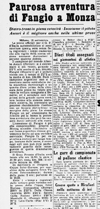 OB-66412 Copy of page and article Italian newspaper with mention car and driver 1953 V Coppa Intereuropa